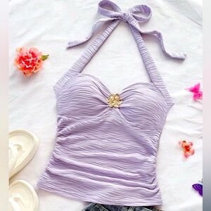 Lavender Halter Top with Gold Floral Accent- size small